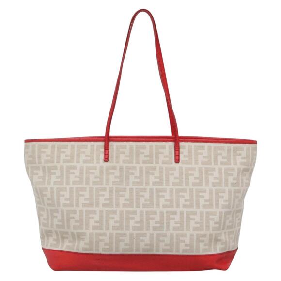FENDI Zucca Canvas Tote Bag Pvc White Gold - Picture 3 of 12